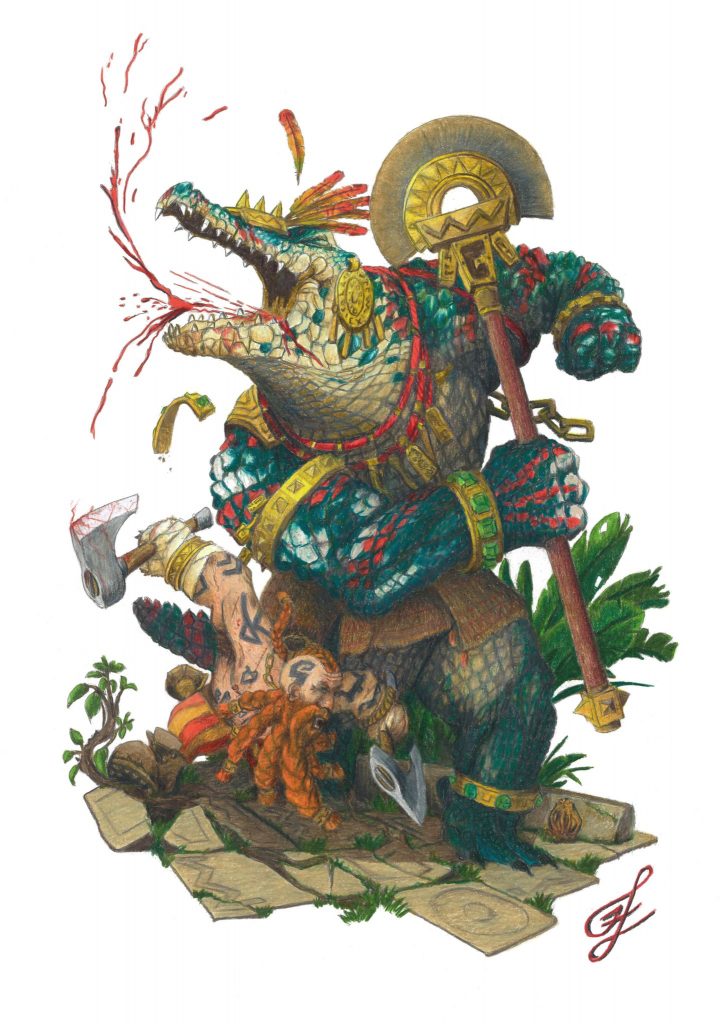 Lustrian Kroxigor and Dwarven Slayer Warhammer Fantasy
