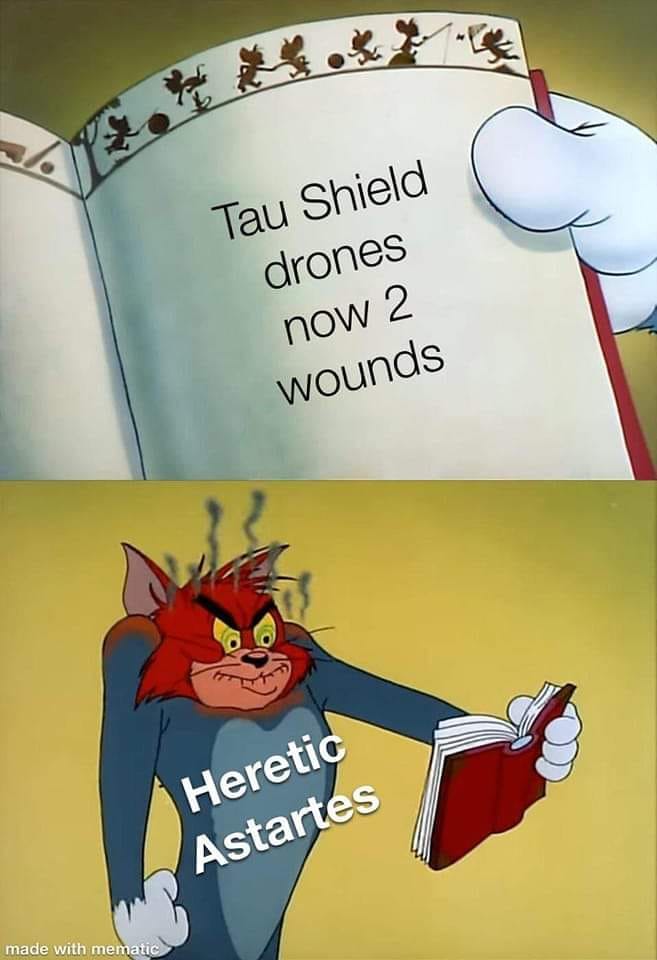 Tom as Astartes Fumes Over Tau Drones in Warhammer Meme
