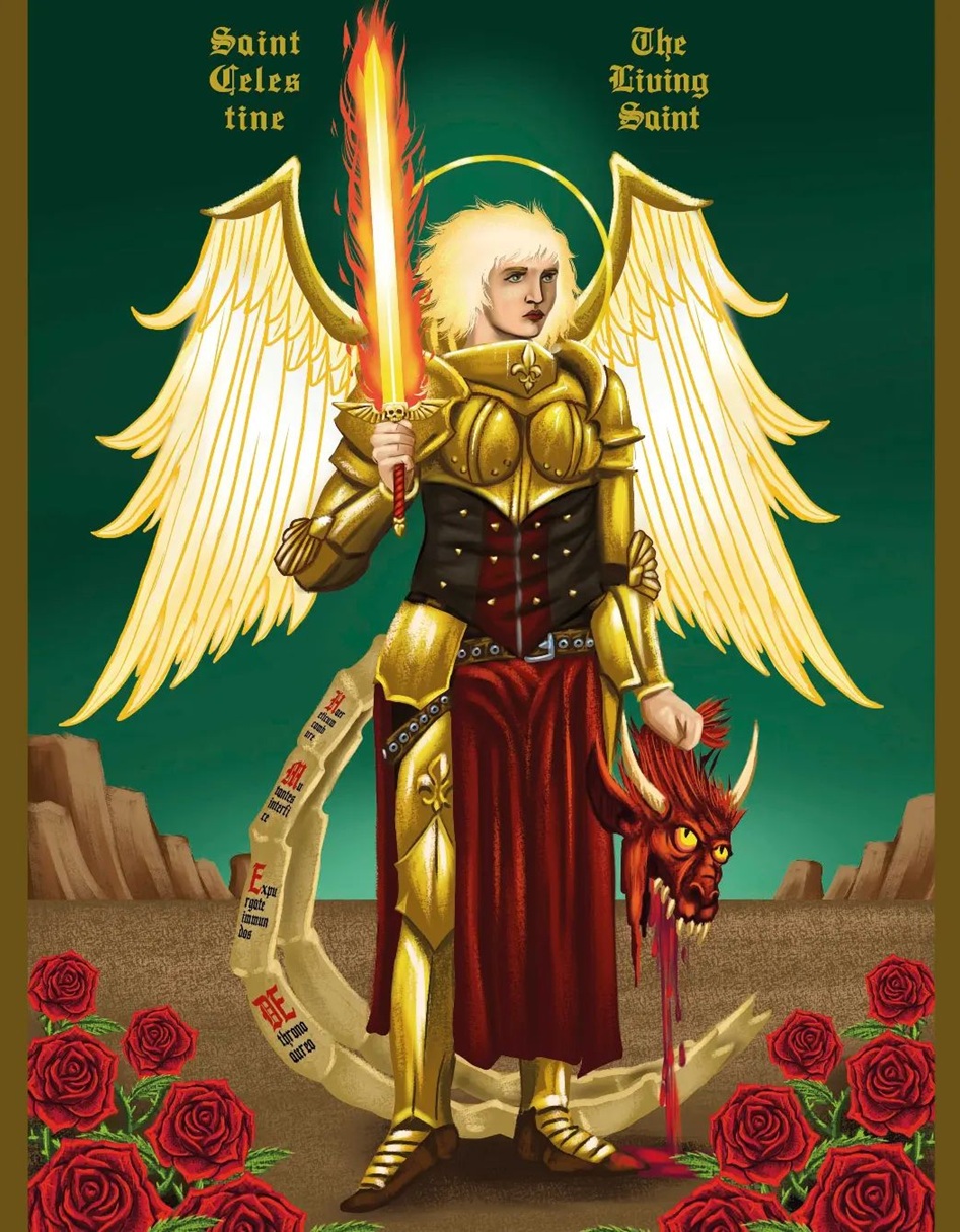 Saint Celestine in Old Religious Art Style Warhammer