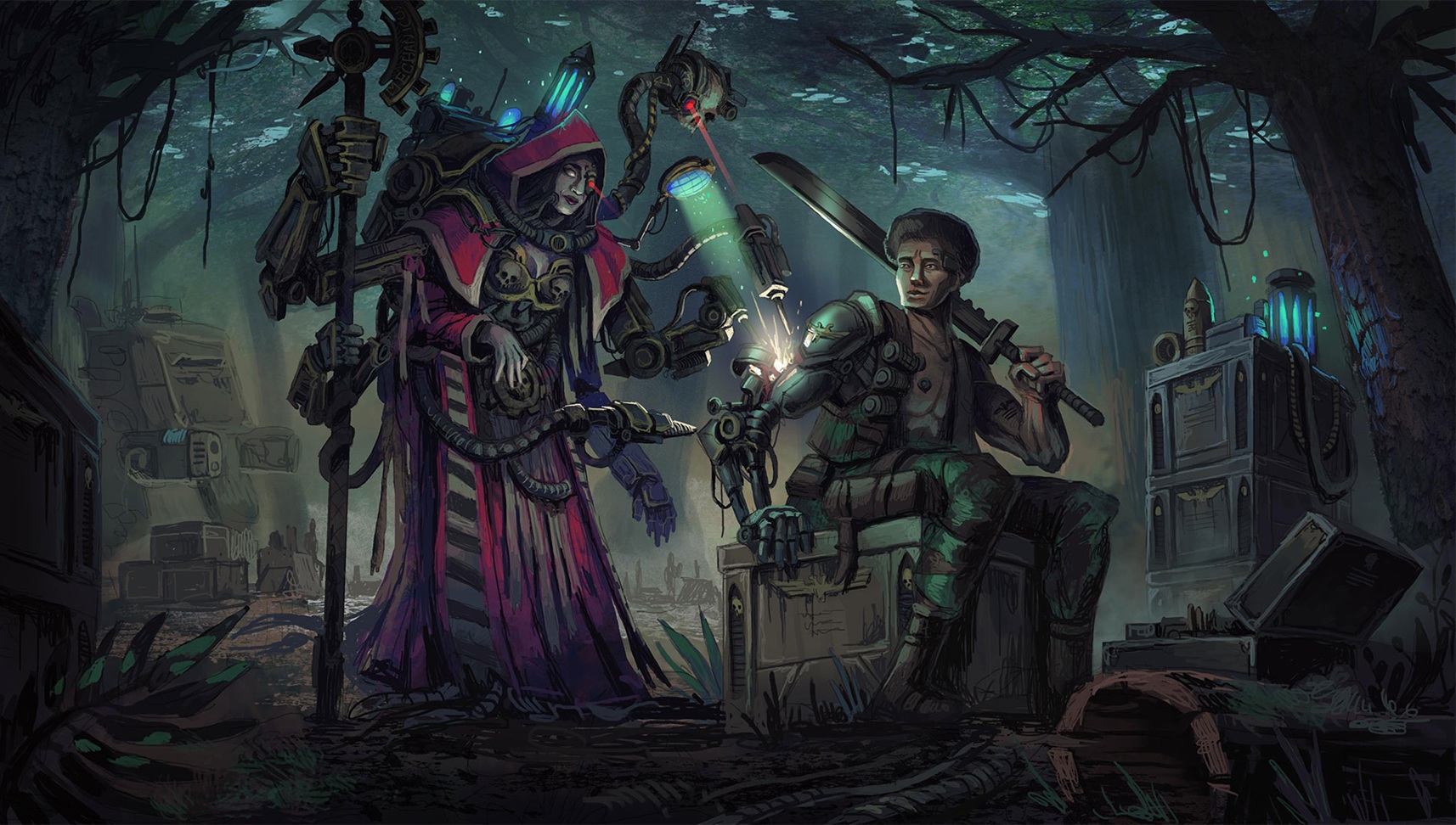 Tech-Priest Fixes up a Catachan Guardsmen Artwork