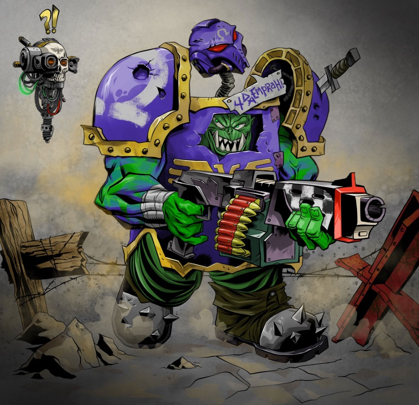Ork in a poorly disguised Ultramarine armor