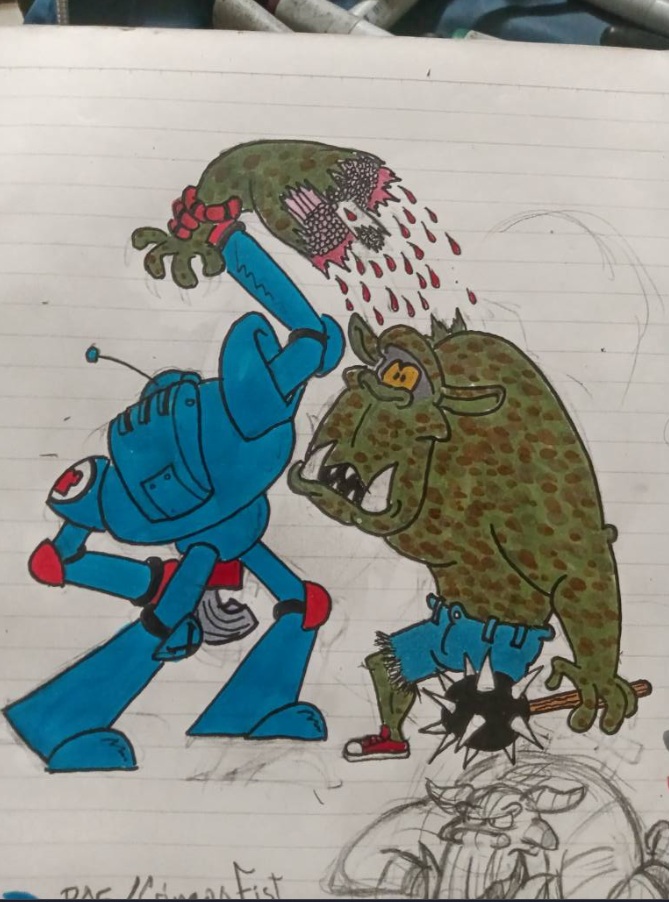 Space Marine Versus Ork Hand-drawn Style