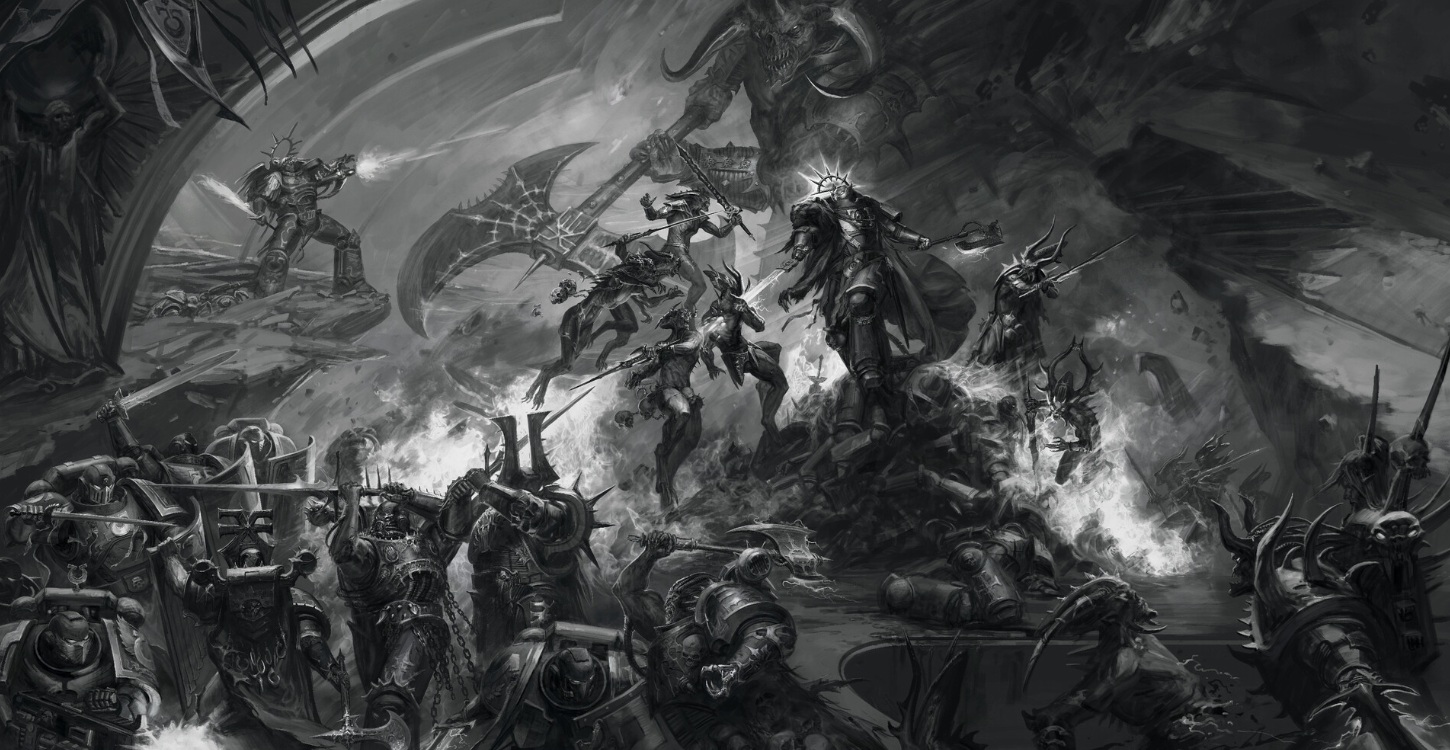 Ultramarines Space Marines Versus Khorne Chaos Army Epic Artwork