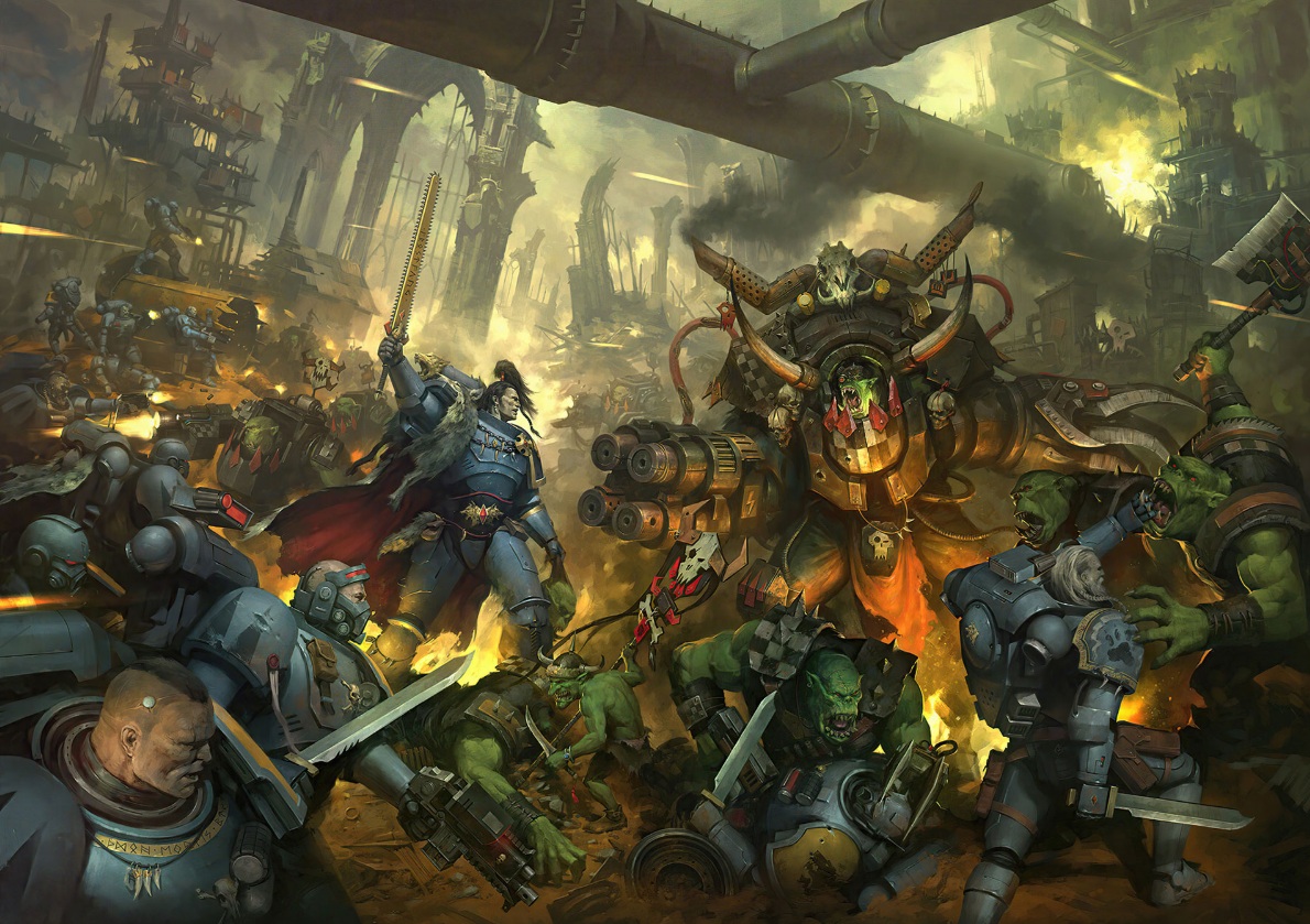 Ragnar Blackmane, Wolf Lord and Space Wolves Versus Ghazghkull Thraka, the Ork Warboss and Orks