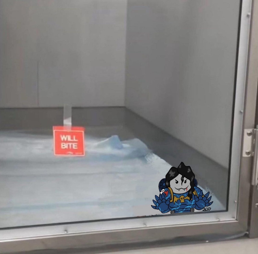 Night Lord raptor, being a good boy as he waits to see the apothecary