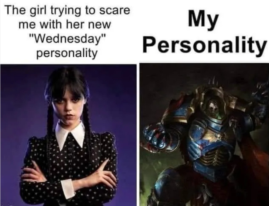 Girl with Wednesday Personality Versus My Personality, Warhammer Meme
