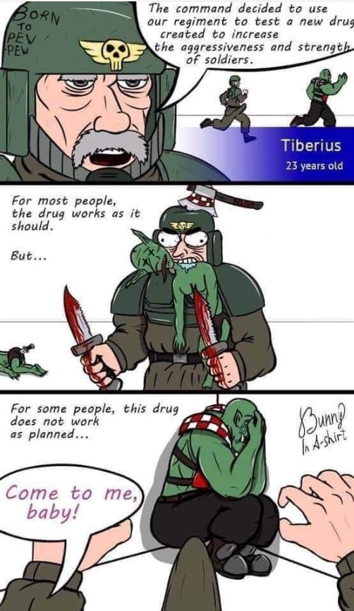 Cadian Guards duty really is eating Ork alive, Warhammer comic