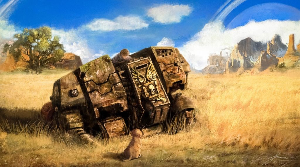 Boy Perched Atop a Fallen Castra Ferrum Pattern Dreadnought